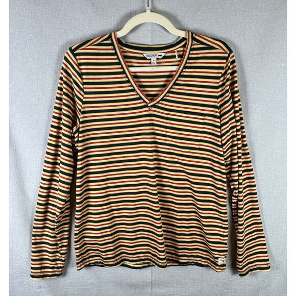 Toad and Co Long Sleeve T Shirt Tee V Neck Striped Swifty Tencel Blend Pocket - Picture 1 of 7